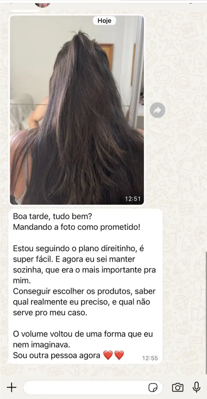 Depoimento WhatsApp: cliente dizendo que sou outra pessoa agora, volume voltou