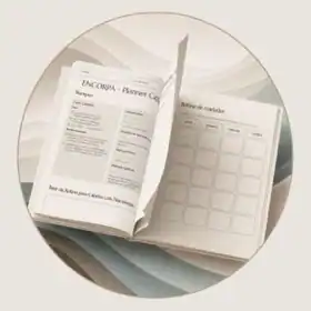 Planner ENCORPA aberto sobre superfície decorada